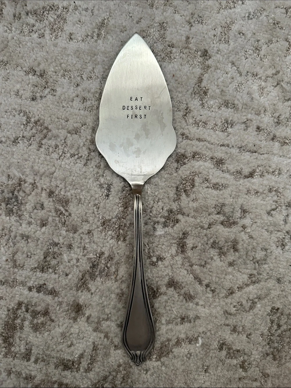 Rae Dunn- Stainless Steel Cake Server - 'Eat Dessert First' - Silver